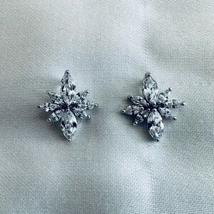 Silvertone Cubic Zirconia Starburst Stud Earrings